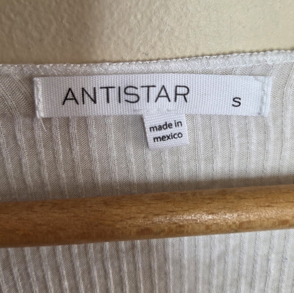 Antistar White Ribbed Cinch Front Cropped Long Sleeve Tee Size Small - Picture 4 of 5